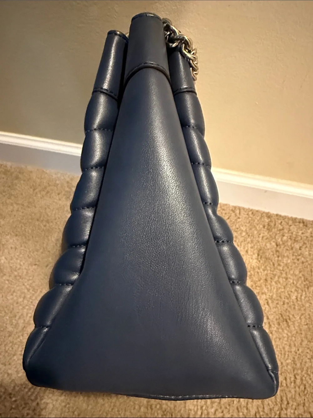 Michael Kors Quilted Navy Shoulder Tote with Silver Chain Straps